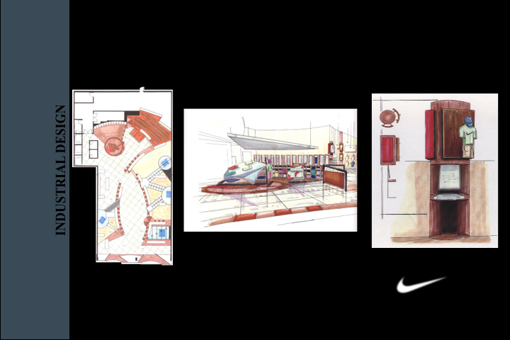 Nike Midwest Rear of Store, Interactive Kiosk, and floor plan  (pen and marker)