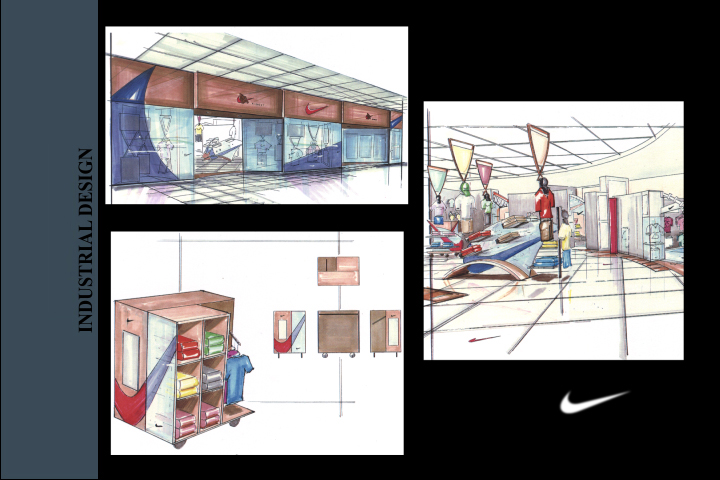exterior shot of storefront, interior shot, retail mobile fixture (pen and marker)