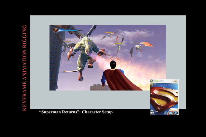 Superman Returns: dragon rigging, Lex Luther clothing modeling, citizen modeling.